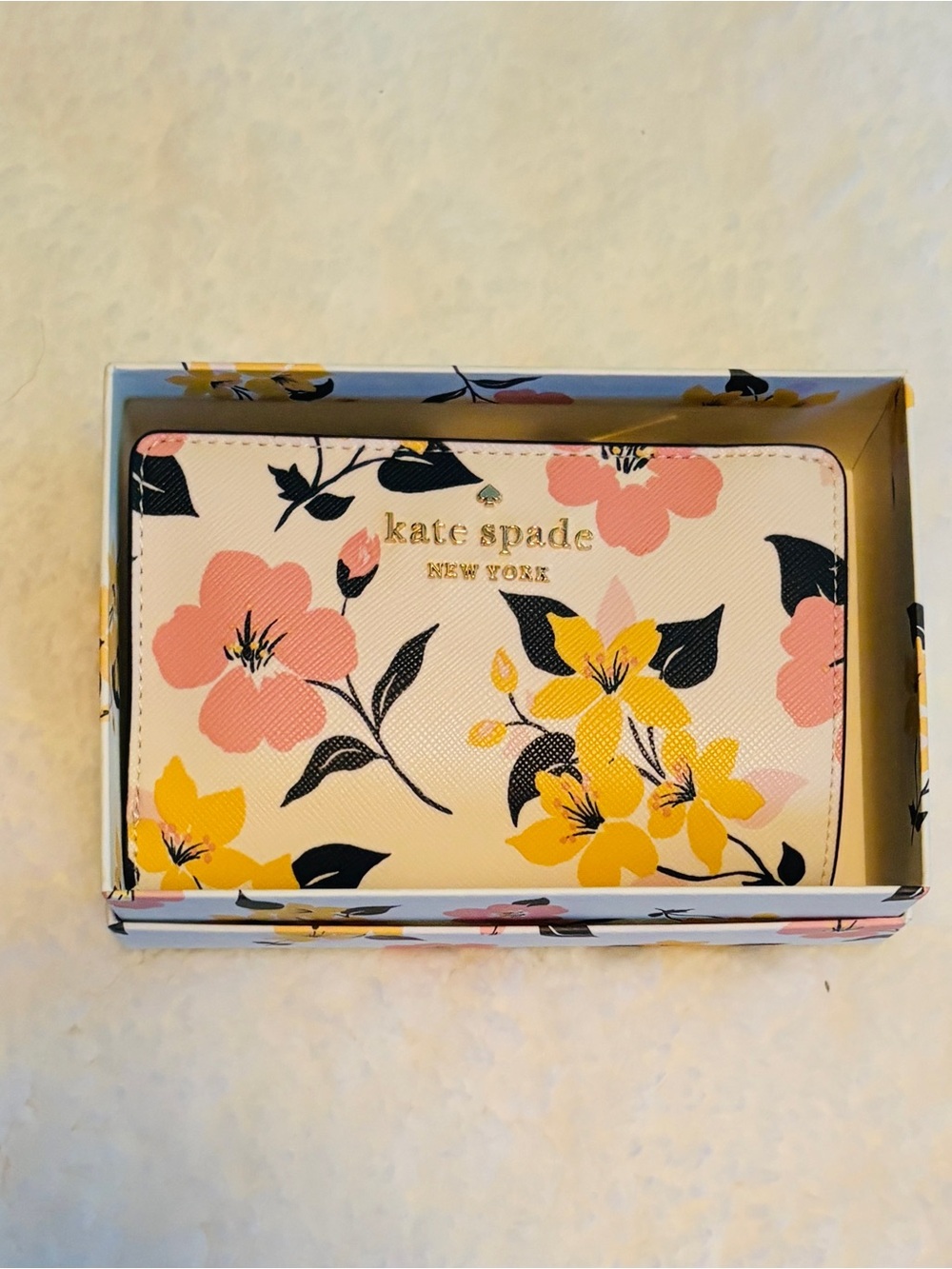 kate spade Floral Bifold Wallet in Pink, Yellow & Black